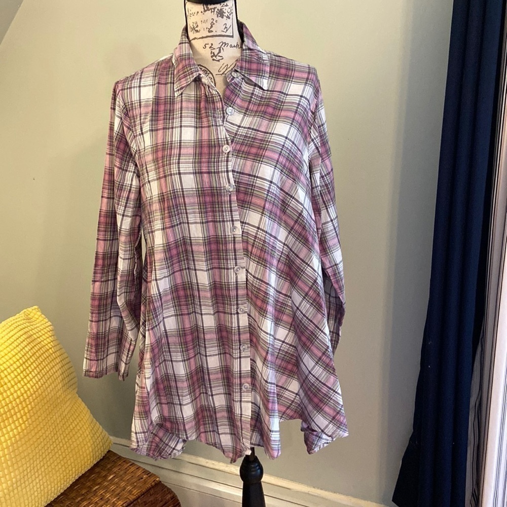Tulip S Blouse Plaid Button Front Asymmetric Hem